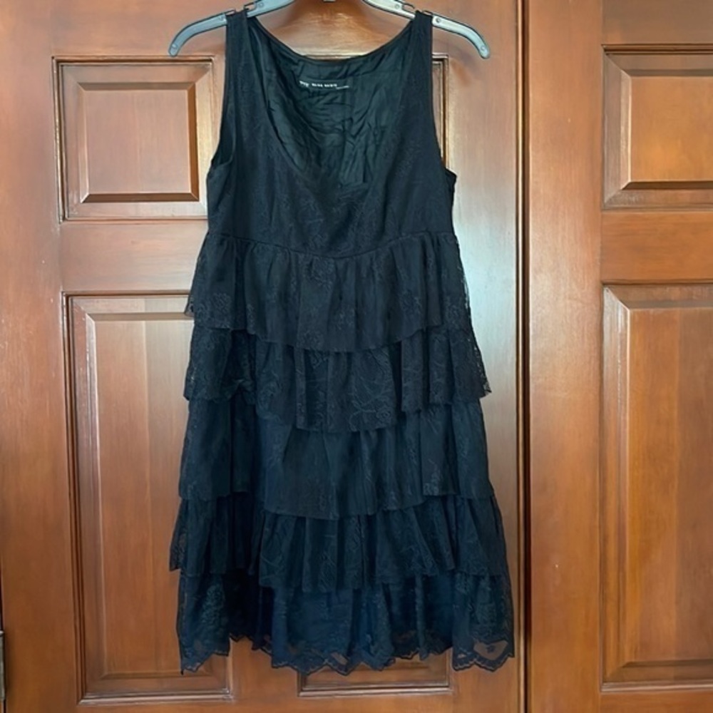 Zara tiered lace tunic tank dress black